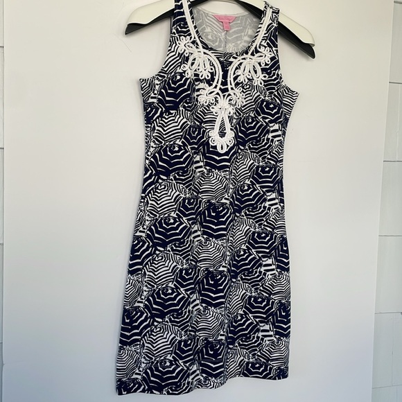 Lilly Pulitzer Oh Cabana Bot Umbrella Print Blue and White Foster Shift Dress XS - Picture 11 of 17